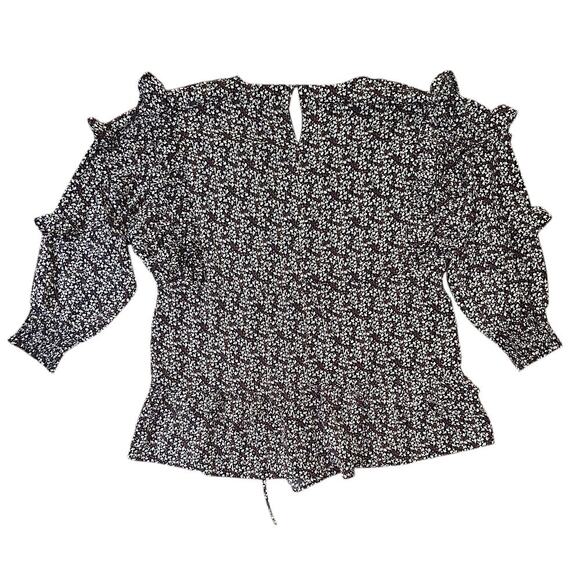 NWT Storia Blue & Brown Floral Lined Long Sleeve Ruffled Mini Dress Medium - Picture 4 of 6